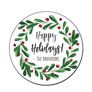 Wreath Stickers, Christmas Gift Labels, Holiday Wreath