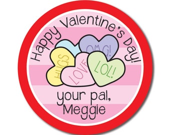 Candy Heart Valentine Stickers, Conversation Heart Stickers, Personalized School Valentine Labels
