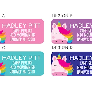 Einhorn Adressetiketten | personalisierte Adressaufkleber fürs Lager | Adressaufkleber Regenbogen Einhorn | Kinder Lager Etiketten