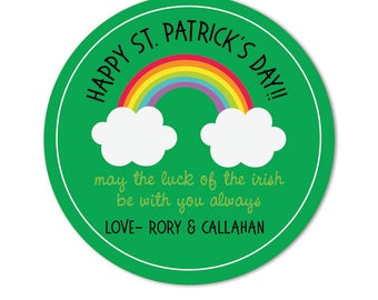 St Patricks Day Stickers, Personalized St Patty Day Labels, Irish Rainbow Leprechaun Gift Stickers