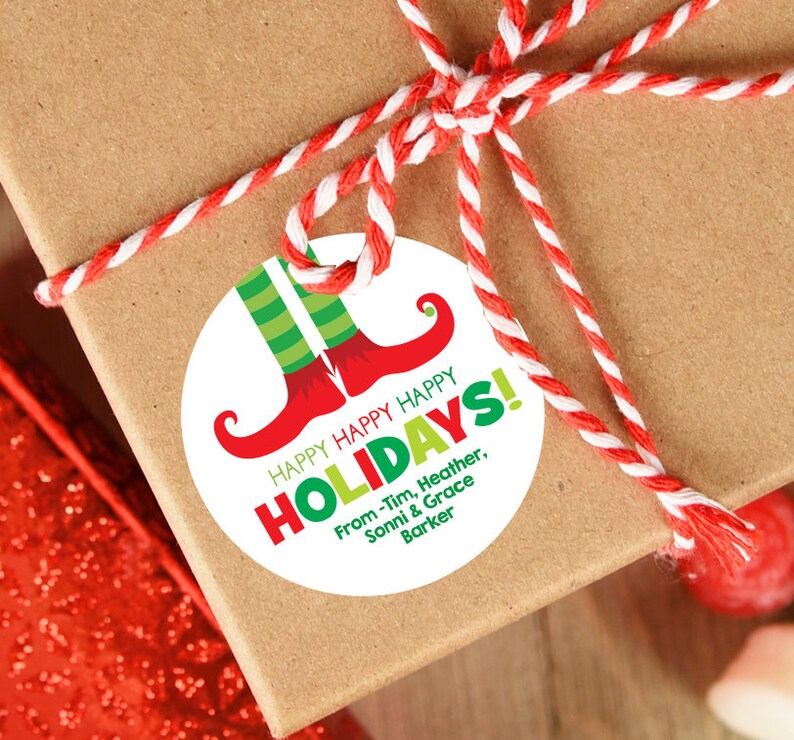 Personalized Christmas Labels Elf Stickers Elf Feet Gift Stickers Xmas Present Stickers for Kids image 3