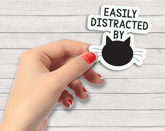 Easily Distracted by Cats Decal Sticker, Cat Laptop Vinyl Sticker, funny cat sticker, cute cat sticker for laptop, cat water bottle sticker