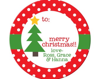 Christmas Stickers - Personalized Gift Labels - Merry Christmas - Polka Dots - Gift Tags