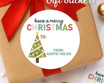Personalized Christmas Gift Stickers – Custom To From Holiday Labels – Baking Tags – Round Xmas Tree Stickers – Gift Wrap Seals