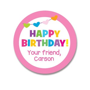 Birthday Stickers, Girl Gift Stickers, Birthday Labels, Goody Bag Favor Stickers, Pink Hearts