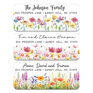 Spring Address Labels | Personalized Floral Return Address Stickers| Wildflowers, Poppies, Cosmos, Zinnia flowers |Custom Mailing Labels