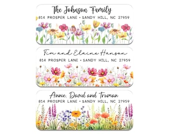 Spring Address Labels | Personalized Floral Return Address Stickers| Wildflowers, Poppies, Cosmos, Zinnia flowers |Custom Mailing Labels