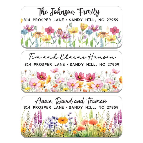 Spring Address Labels | Personalized Floral Return Address Stickers| Wildflowers, Poppies, Cosmos, Zinnia flowers |Custom Mailing Labels
