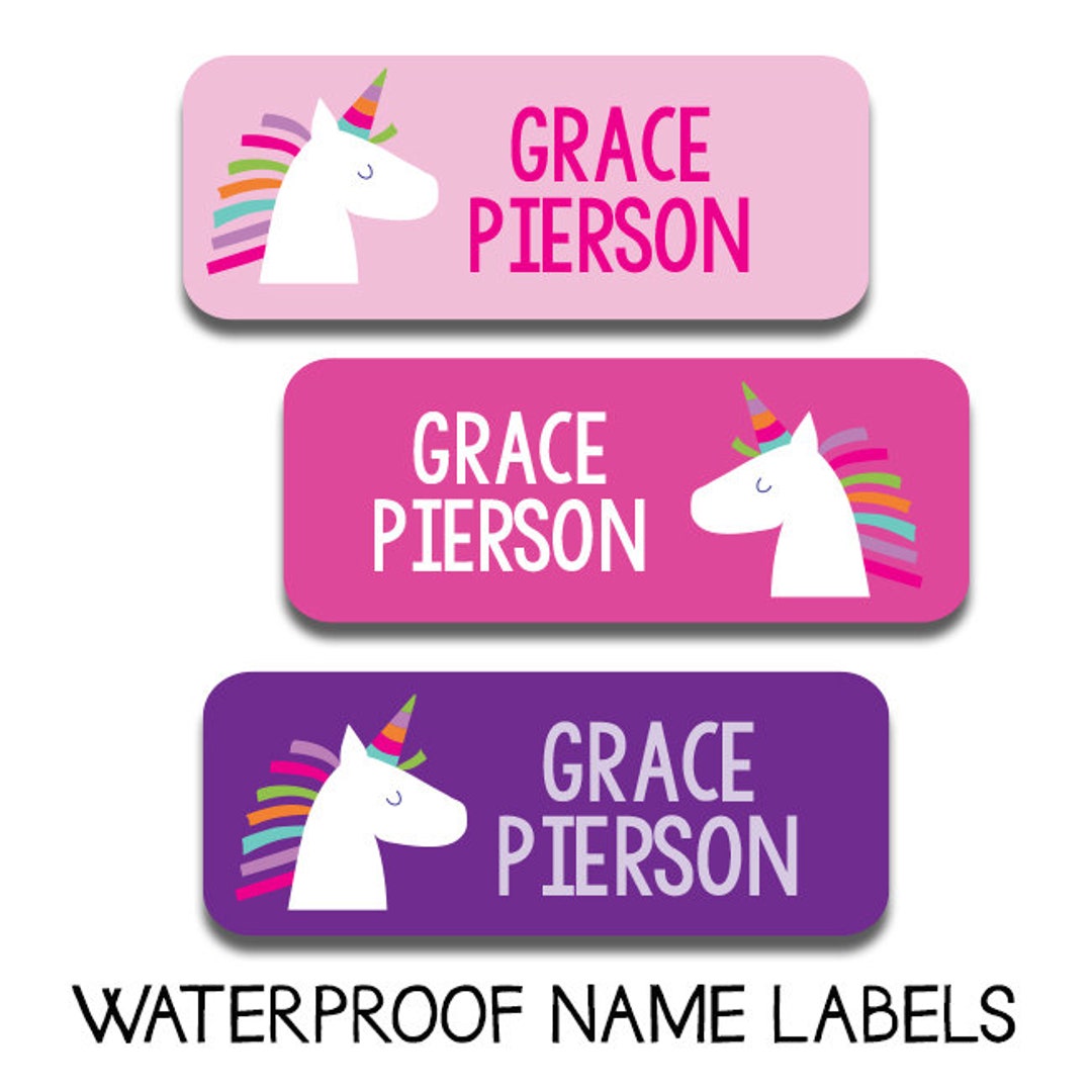Unicorn Name Labels, Personalized Waterproof Stickers, Daycare Labels,  School Supply Labels, Custom Name Labels for Kids, Rainbow Labels 