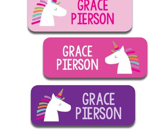 Waterdichte labels voor kinderen, Unicorn Naam labels voor school, Meisjes Kinderdagverblijf Stickers, Gepersonaliseerde Camp Stickers