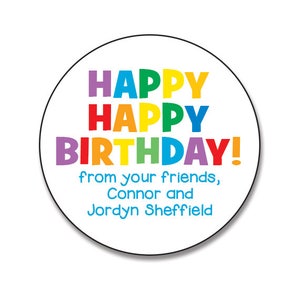 Personalized Birthday Stickers, Rainbow Happy Birthday,  Birthday Favor Stickers, Custom Birthday Sticker, Gift Tags, Kids Birthday Stickers