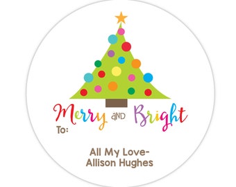 Personalized Christmas Tree Stickers, Xmas Tree Round Gift Stickers, Customized Christmas Gift Labels, Gift Stickers For Christmas