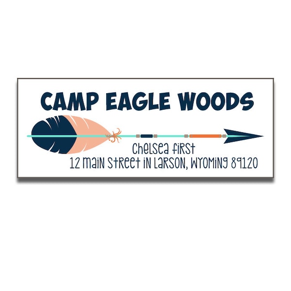 Personalized Camp Address Labels, Tribal Arrow Theme, Overnight Camp Return Address Labels, Boy or Girl, Address Labels