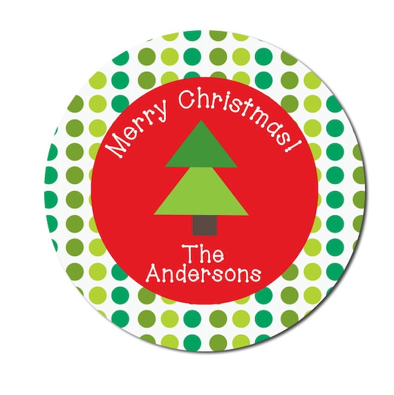 Happy Holiday Stickers, Personalized Christmas Gift Labels, Present Tags,  Red Green Polkadot Gift Stickers, Merry Christmas Labels