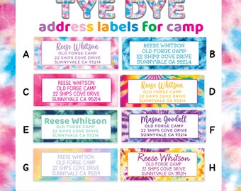 Tye Dye adreslabels / zomerkamp mailingstickers / stropdas sterven retouradreslabels / gepersonaliseerde kampadreslabels / aangepaste zegels