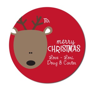 Personalisierte Weihnachtsaufkleber - Weihnachten Rentier Geschenkanhänger - Hirsch Geschenketiketten, Rudolph Sticker, Personalisierte Sticker Weihnachten