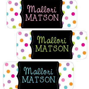 Polka Dot Namensetiketten | Schulbedarf Aufkleber | Namensetiketten Kita | Wasserfester Aufkleber | Trendige Namensetiketten | Boho Chic