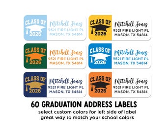 2026 Graduation Return Address Label, Custom Mailing Stickers for Graduating Class 2026 | Choose School Colors | 60 count Matte Stickers