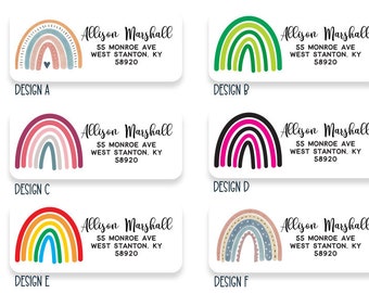 Rainbow Address Labels, 30 Personalized Matte Finish Return Address Labels, Camp Labels for Kids, Envelope Seals, Custom Rainbow Address