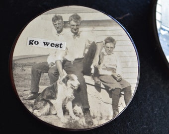 Go West - Photo Button Brooch - Hat Pin - Coat Pin