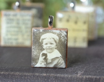 1920s Child - Scrabble Tile Pendant - Vintage Photo Pendant