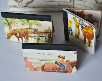 Farm Horse = Mini Notebook Set of 3 - Teacher Gift - Altered Notebooks - Embellished Notebooks - Vintage Paper