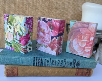 Fabulous Florals - Covered Matchboxes - Set of 3 Boxes - Boudoir Decor - Party Favors - Wedding Reception Favors