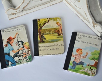 Funny Pets - Mini Notebook Set of 3 - Teacher Gift - Altered Notebooks - Embellished Notebooks - Vintage Paper