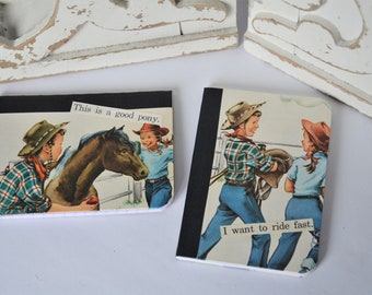 Pony Ride - Mini Notebook Set of 2 - Teacher Gift - Altered Notebooks - Embellished Notebooks - Vintage Paper