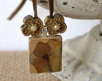 Hydrangea Lover's Pendant - Lovely Junk Necklace - Found Parts Jewelry - Unique Gardener's Pendant