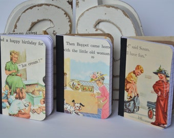 Happy Days Vintage Primer Mini Notebook Set of 3 - Teacher Gift - Altered Notebooks - Embellished Notebooks - Vintage Paper