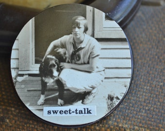 Sweet Talk Photo Button - Dog Lover's Hat Pin - Coat Pin - Scarf Brooch - Fall Sweater Pin
