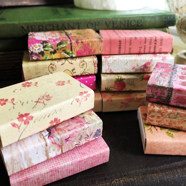 Pretty in Pink - Covered Matchboxes - Set of 8 - Cabin Decor - Party Favors - Wedding Reception Favors