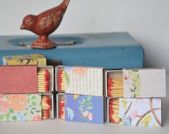 Bird and Bloom Covered Matchboxes - Set of 8 - Garden Party Decor - Wedding Reception Favors