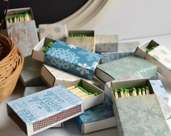 Wintry Mix - Covered Matchboxes - Set of 8 - Cabin Decor - Party Favors - Snowflake Design