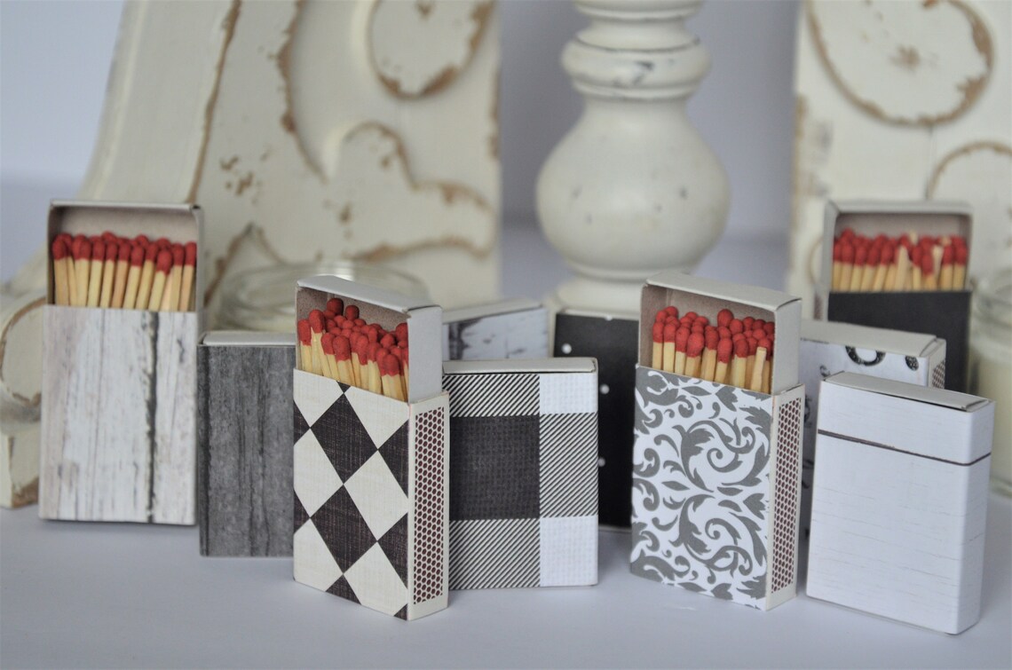 Black and White Collection Covered Matchboxes Set of 8 - Etsy