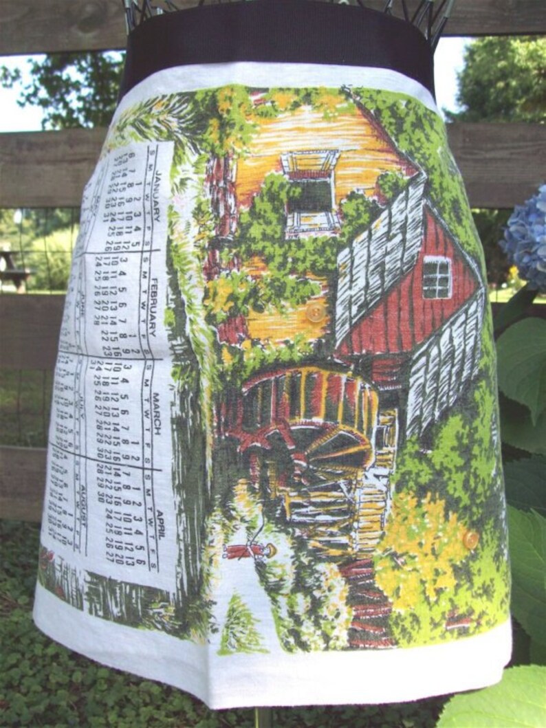 1974 Old Mill Calendar Apron Upcycled Vintage Kitchen Linen Etsy