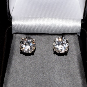 8mm White Topaz Stud Earrings: Sterling Silver, Diamond Cut