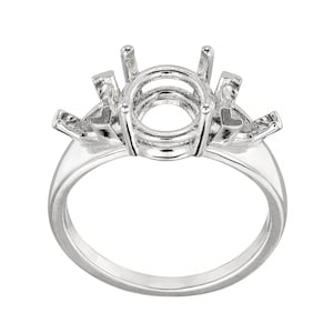 Premium silver oval ring mount, 9x7mm, 10x8mm, or 12x10 oval with 5mm trillions, split band setting. Oxygen-free cast. Pre notched, polished