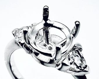 Sterling Silver Round Ring Mount with Accents: Polished Gemstone Setting, 4mm Trillion Accents