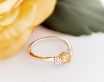 Imperial Topaz Ring with White Sapphire Accents. Sterling Silver Three gemstone ring.