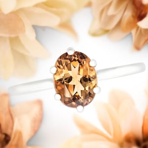 Brazilian Imperial Topaz Ring. Sterling Silver, Oval Faceted, 8x6mm. Champagne to Golden Yellow Orange, Natural gemstone from Brazil.