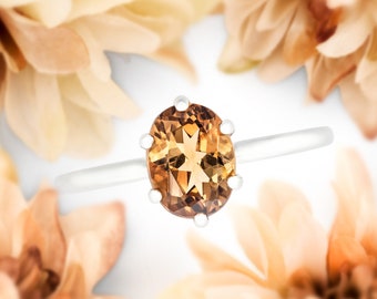 Oval Imperial Topaz Ring: Champagne Sterling Silver Solitaire
