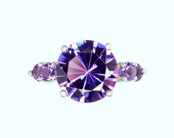 Brazilian Amethyst Statement Ring. Large, 10mm Diamond Cut Brazilian Amethyst with Brazilian Amethyst Accents. Gorgeous Purple. Select Size.