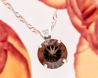 Collana con pendente in quarzo fumé in argento sterling, gioielli minimalisti con cristalli marroni