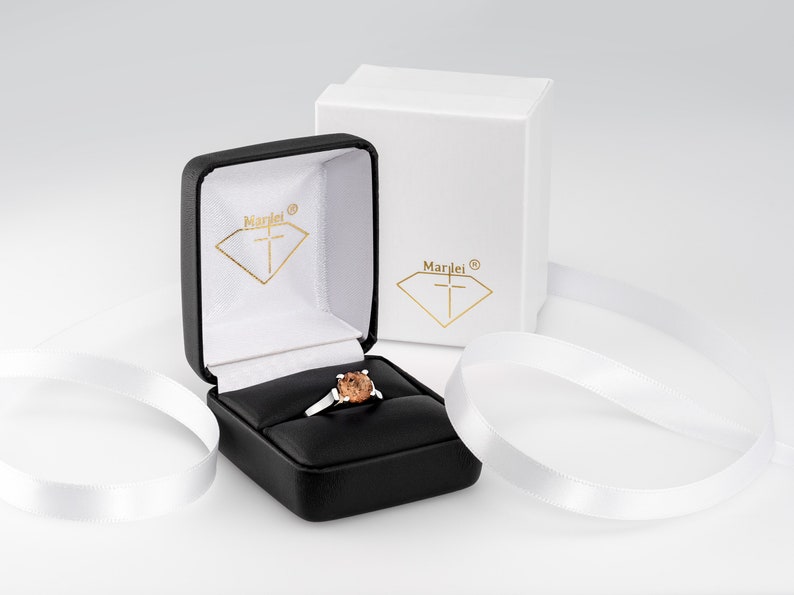 Silver Cathedral Style Solitaire Ring Round 8mm Brazilian Golden Yellow Orange VVS Champagne. Unique Natural Imperial Topaz