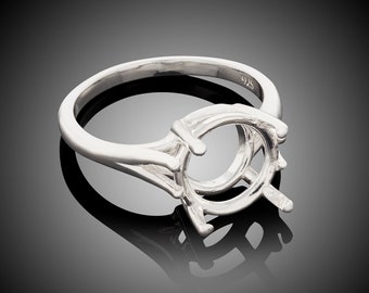 Premium Sterling Silver, Double Cathedral Ring Mount for Round Gem. 8-15mm, 4-prong tray, Oxygen-free cast. Polished, ready for gemstone