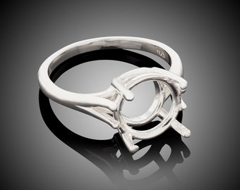 Premium Sterling Silber, Doppel-Kattrin-Ring-Fassung für runden Edelstein. 8-15mm, 4-fach, sauerstofffrei gegossen. Poliert, bereit zum Aufnehmen des Edelsteins