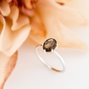Smoky Quartz Solitaire Ring.  Alluring Golden Brown.  8x6mm, Oval, Faceted, Brazilian Gemstone.  Sterling Silver.  Sizes 5 - 12 (U.S.)