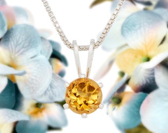Citrine Sterling Silver Necklace: 5mm Round Faceted Gemstone